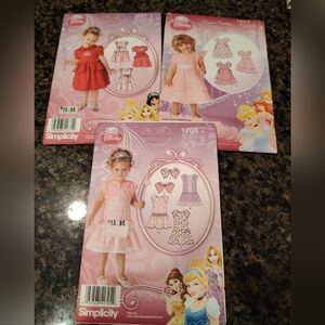 Simplicity Lot Of 3 Disney Princess Little Girl Dress Sewing Patterns 1/2-4 Cut
